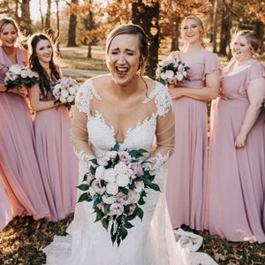 Vintage Mauve & Ivory Cottage Rose Sola Flower Bridal Cluster Cascade Bouquet ~ Sola Flower Bouquet, Sola Wood Bouquet