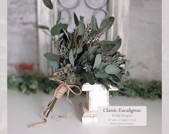 Classic Eucalyptus Wedding Flowers | Bridal Bouquet Bridesmaid Flowers Wood Pocket Boutonniere Groom Groomsmen Greenery Decor Farmhouse Gift