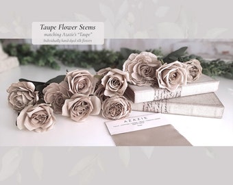 Taupe Wedding Flower Stems | Hand-Dyed Color Match Dozen Silk Flowers Bridal Faux Floral Stems DIY Artificial Bridesmaid Bouquet Table Decor
