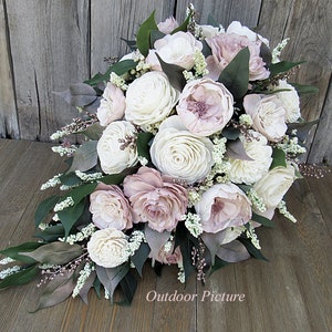 Rose Gold & Light Dusty Rose Cottage Rose Sola Flower Bridal Cluster Cascade Bouquet Sola Flower Bouquet image 4