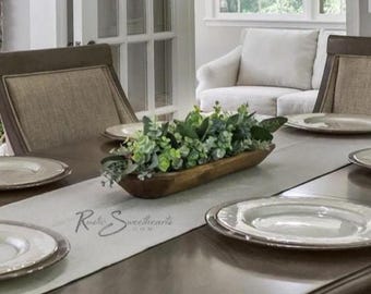 Dough Bowl Decor Centerpiece | Faux Eucalyptus and Ruscus Arrangement | Rustic Wood Bowl Lifelike Hosting Farmhouse Home Mother's Day Gift