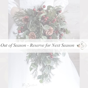 Out of Season, Reservation for Next Season | Winter Pine Collection with Deep Burgundy Berry Accents, Artificial Greenery and Real Pinecones