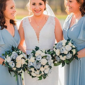 Ice Blue & Ivory Cottage Rose Sola Flower Bridal Cluster Round and Cascade Bouquets ~ Sola Flower Bouquet, Sola Wood Bouquet
