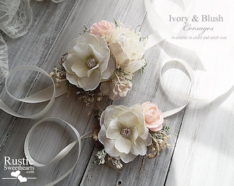 Ivory & Blush ~ Wedding Bridal Corsage. Available in child and adult size~ Item ID: IB-C