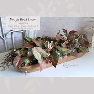 Dough Bowl Decor Centerpiece | Faux Fall Eucalyptus and Vine Arrangement | Rustic Wood Bowl Lifelike Hosting Farmhouse Home Mothers Day Gift