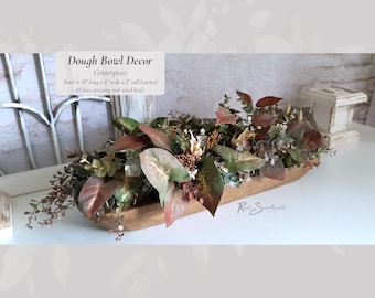 Dough Bowl Decor Centerpiece | Faux Fall Eucalyptus and Vine Arrangement | Rustic Wood Bowl Lifelike Hosting Farmhouse Home Mothers Day Gift