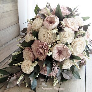 Rose Gold & Light Dusty Rose Cottage Rose Sola Flower Bridal Cluster Cascade Bouquet Sola Flower Bouquet image 3