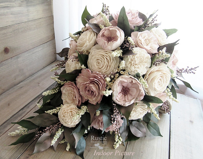 Rose Gold & Light Dusty Rose Cottage Rose Sola Flower Bridal Cluster Cascade Bouquet Sola Flower Bouquet image 3