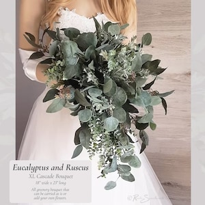Eucalyptus & Ruscus Wedding Flowers | XL Bridal Cascade Bouquet Bride Bouquet Bridesmaid Flowers Farmhouse Wedding Gift Boho Wedding Decor