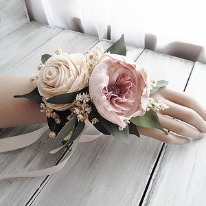 Cottage Rose Sola Flower Corsages, Boutonnieres & Hair Clips Colors: Cameo / Light Dusty Rose Double Corsage A