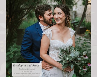Eucalyptus & Ruscus Wedding Flowers, Bridesmaid Flowers Faux Greenery XL Bridal Cascade Bouquet Bride Farmhouse Floral Groom Boutonniere