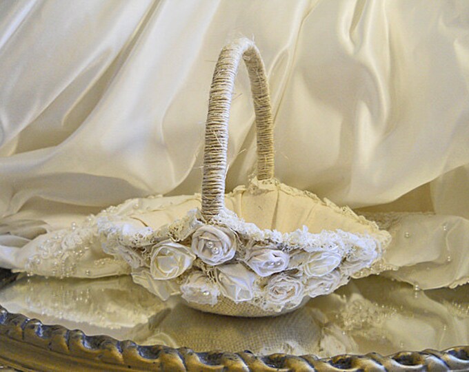 Burlap Vintage Flower Girl Basket Handmade of Ivory Burlap and Etsy