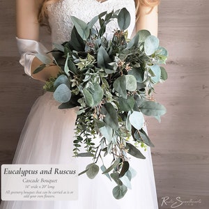 Eucalyptus & Ruscus Wedding Flowers | Bridal Cascade Bouquet Bride Bouquet Bridesmaid Flowers Farmhouse Wedding Gift Boho Wedding Decor MoH