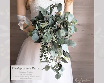 Eucalyptus & Ruscus Wedding Flowers | Bridal Cascade Bouquet Bride Bouquet Bridesmaid Flowers Farmhouse Wedding Gift Boho Wedding Decor MoH