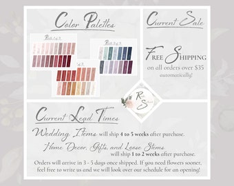 Color Palette  |  Current Sale  |  Current Lead Time  |  Informational Listing for Rustic Sweethearts, see more in description and pictures!