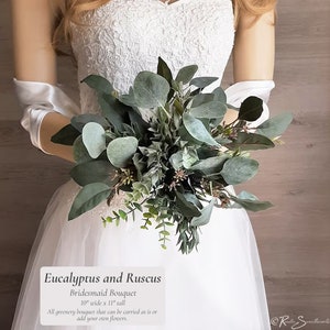 Eucalyptus & Ruscus Wedding Flowers | Bridesmaid Bouquet XL Bridal Cascade Bouquet Bride Flowers Farmhouse Wedding Gift Boho Wedding Decor