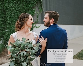 Eucalyptus & Ruscus Wedding Flowers | XL Bridal Cascade Bouquet Bride Bouquet Bridesmaid Flowers Farmhouse Wedding Gift Boho Wedding Decor