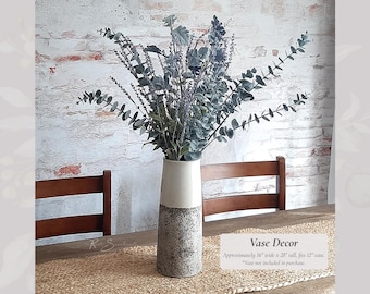 Vase Decor Centerpiece | Faux Lavender, Spiral Eucalyptus, Dusty Miller Arrangement | Florals Lifelike Hosting Farmhouse Home Table Accent