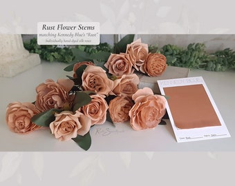 Rust Wedding Flower Stems | Hand-Dyed Color Match Dozen Silk Flowers Bridal Faux Floral Stems DIY Artificial Bridesmaid Bouquet Table Decor