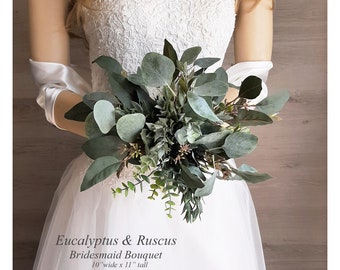 Eucalyptus & Italian Ruscus Bridesmaid Bouquet, Farmhouse Wedding. Made with artificial Eucalyptus and Italian Ruscus.