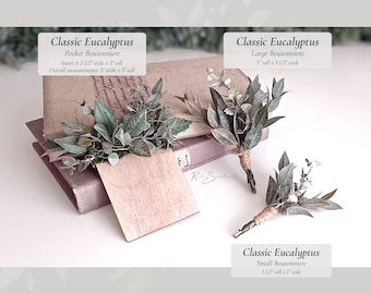 Classic Eucalyptus Wedding Flowers | Wood Pocket Boutonniere Groom Groomsmen Greenery Bridal Bouquet Bridesmaid Flowers Decor Farmhouse Gift