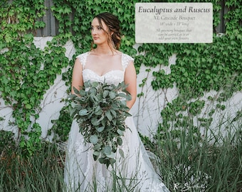 Eucalyptus & Ruscus Wedding Flowers | XL Bridal Cascade Bouquet Bride Bouquet Bridesmaid Flowers Farmhouse Wedding Gift Boho Wedding Decor