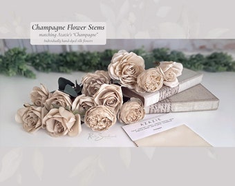 Champagne Wedding Flower Stems | Hand-Dyed Color Match Dozen Silk Flowers Bridal Faux Floral Stems DIY Artificial Bridesmaid Bouquet Decor