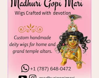 Peluca Madhuri Gopi hecha a mano a medida para Sri Radha Sri Krishna, suave ondulada y rizada, 5 pulgadas de circunferencia de la cabeza, 8 1/2 y 4 pulgadas de largo #50
