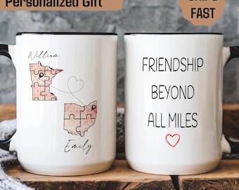 Long Distance Friend Mug, Personalized Long Distance Friend Gift for Best Friend, State To State Mug, Friendship Mug, Long Distance Mug