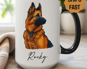 Custom Pet Mug with Photo & Name, Custom Pet Portrait Mug for Dog Loves, Digital Pet Portrait, Painting from Photo, Dog Memorial Gift