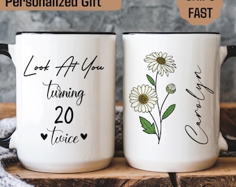 Custom 40th Birthday Mug with Name, Personalized 40th Birthday Gifts for Her, Funny  Birthday Gift for 40 Year Old,  BirthFlower Coffee Mug