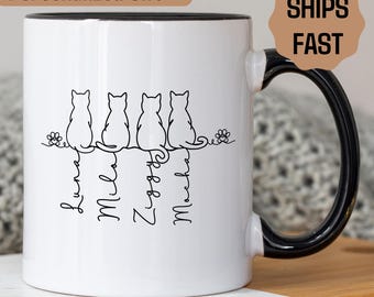 Custom Cat Mug with Name, Personalized Line Art Mug for Cat Owner, Cat Coffee Mug, Unique Cat Lover Gift, Gift For Cat Owner, Cat Mug Gift