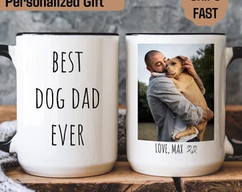 Personalized Dad Dog Mug with Photo, Custom Picture Dog Mug for Dog Dad, Best Dog Dad Ever Mug with Name, Dog Mug for Dad Birthday, Dog Gift