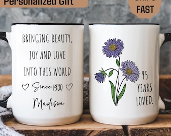 Personalized 95th Birthday Mug, Custom 95th Birthday Mug for Grandma, 95th Birthday Gifts, Personalized Mimi Gigi Gift, Birthday Mug Gift