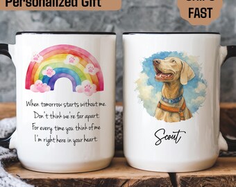 Custom Dog Remembrance Photo Mug, Personalized Watercolor Pet Mug with Name, Rainbow Bridge Pet Portrait Mug, Dog Memorial Picture Mug
