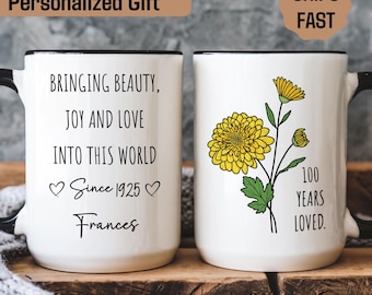 Custom 100th Birthday Mug, Personalized 100th Birthday Mug for Grandma, 100th Birthday Gifts, Personalized Mimi Gigi Gift, Birthday Mug Gift