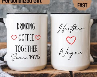 Drinking Coffee Together Since Couple Name Mug, 50th Anniversary Gift for Parents, Custom Anniversary Gift, Wife Wedding Anniversary Cup