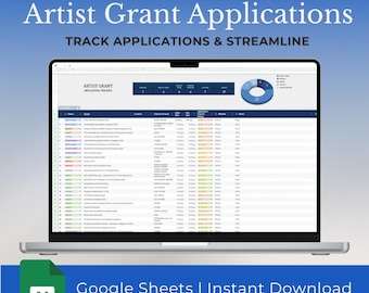 Strumento di monitoraggio delle domande di sovvenzione per artisti: oltre 50 sovvenzioni per l'arte, scadenze (Fogli Google, Excel) (download digitale)