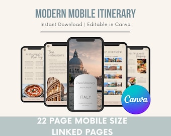 Modello modificabile per pianificatore di viaggio: itinerario mobile, pianificazione delle vacanze (compatibile con Canva, download digitale)