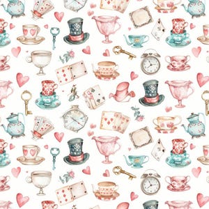 Watercolor Alice In Wonderland Fabric-Magic Alice Pure Cotton Fabric-Buy By Half Yard