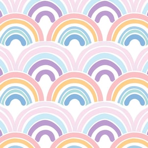 Kawaii Rainbow Fabric-Colorful Rainbow Pure Cotton Fabric-Buy By Half Yard