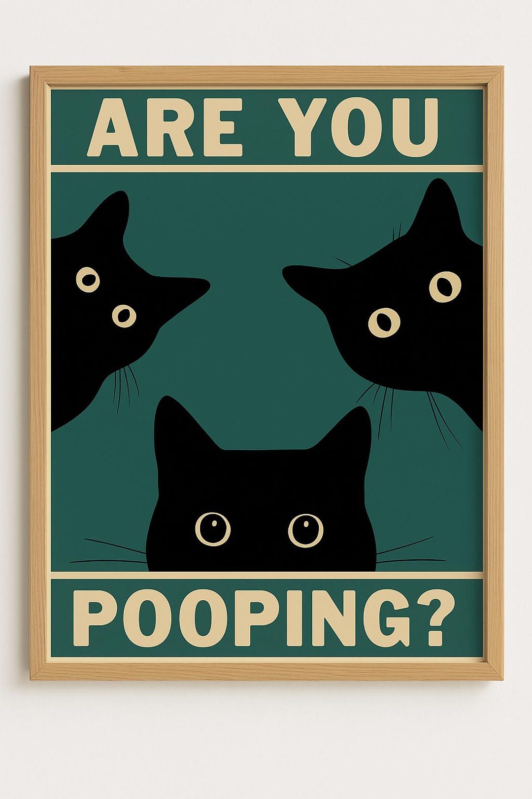 Funny Cat Bathroom Poster – Black Cat With Newspaper Wall Art – Retro ...