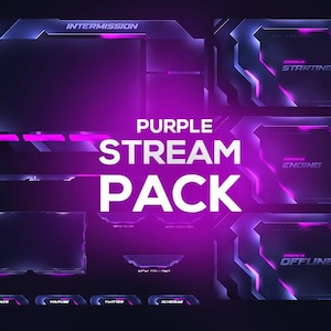 Animated Purple Stream Overlay Package, Custom Twitch Overlay Package l Twitch Alerts l Twitch Panels | Animated twitch overlay