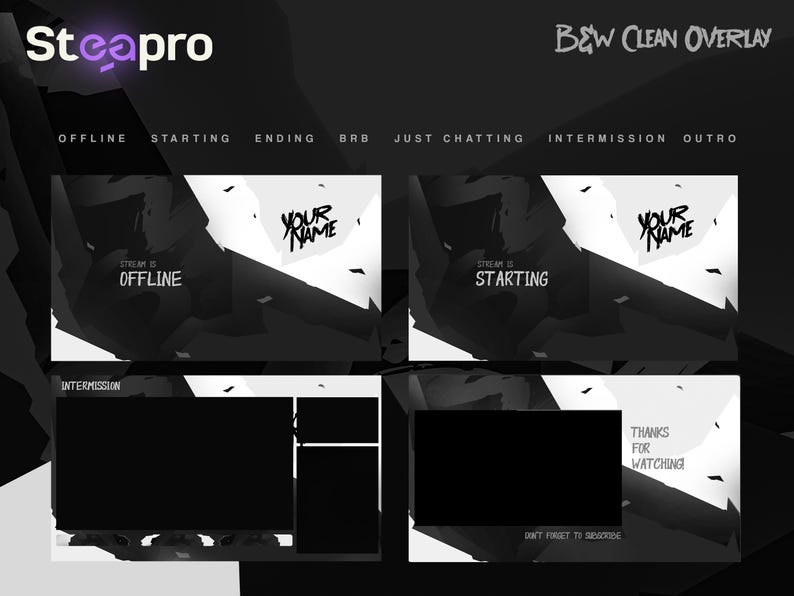 Clean Overlay Pattern Black and White Clean Stream Overlay | Twitch Overlay - Etsy