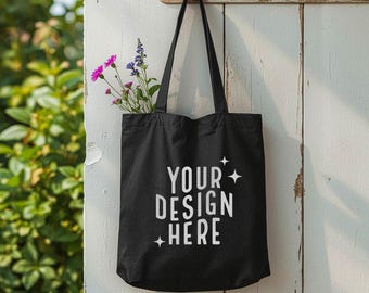 Black Canvas Tote Bag Mockup Liberty Style Shopping Bag (JPG Digital Download)