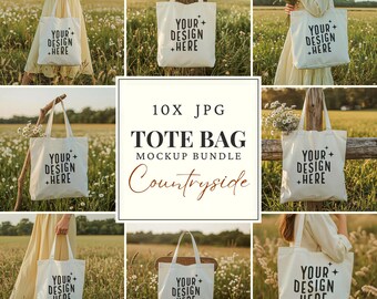 Canvas Tote Bag Mockup Bundle: 10 White Cotton JPGs (Digital Download