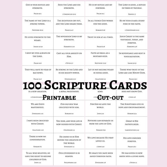 100 Bible Verse Card Pack, Printable, Instant-Download, Scripture, Bible, Christian, Flashcards, Faith, Religion