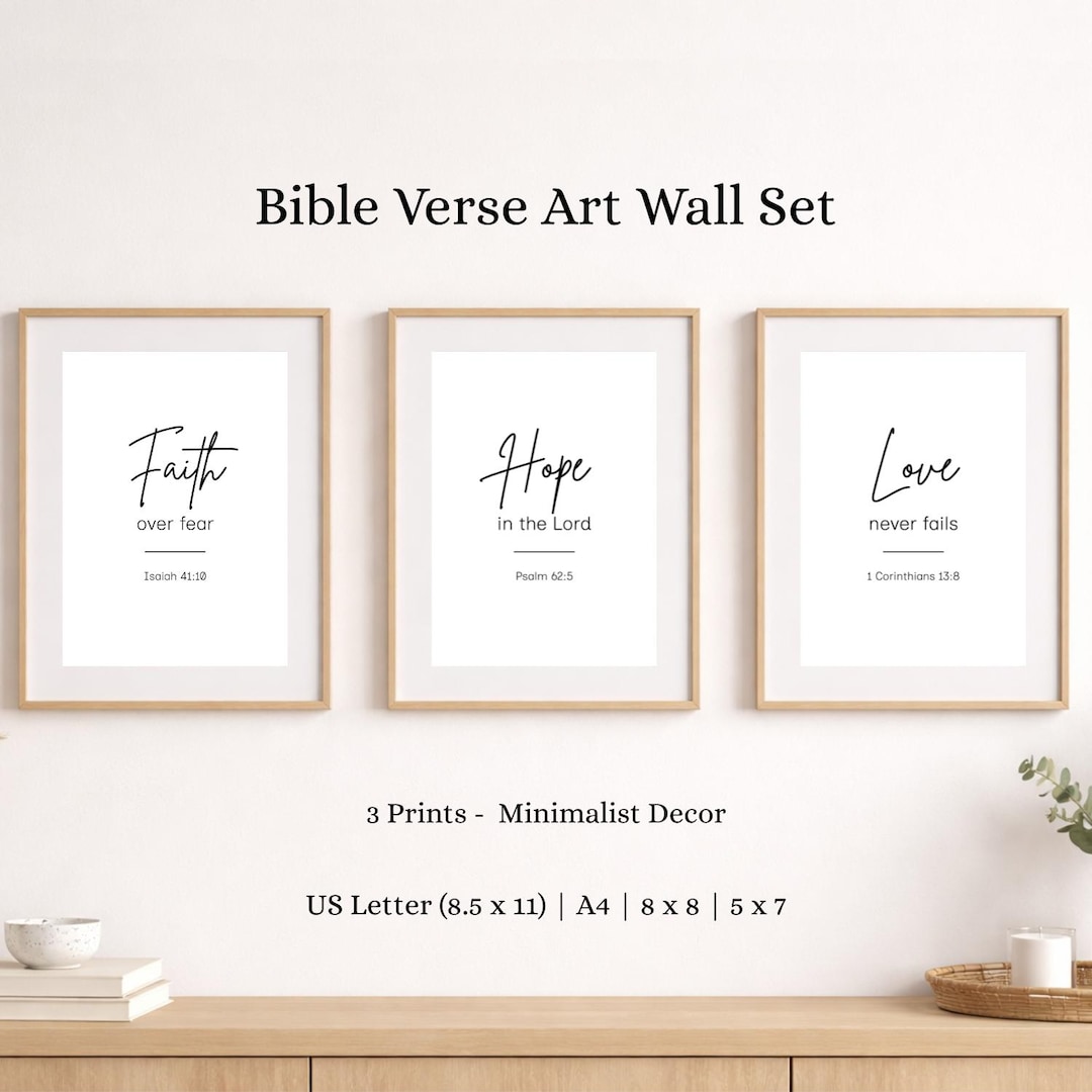 Christian Bible Verse Wall Art Set, Faith Over Fear, Neutral Minimalist ...