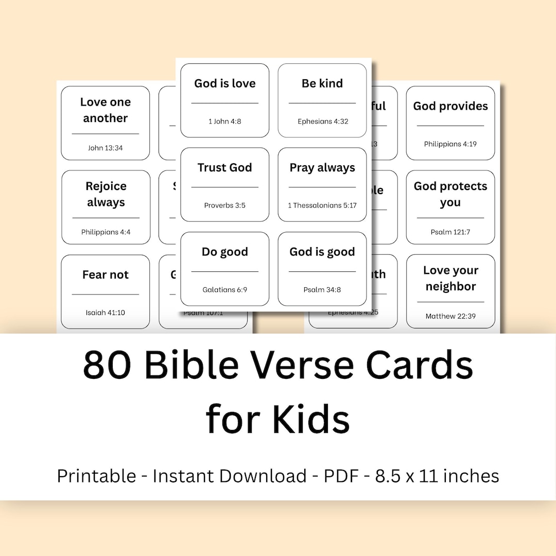 80 Bible Verse Cards for Kids Printable Pack, Scripture Memory ...