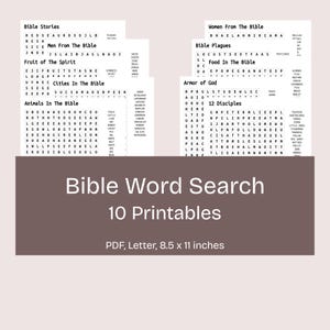 キリスト教ワードサーチ印刷可能バンドル、大人と子供向け聖書ワードサーチ、聖句パズル、日曜学校アクティビティ、即時ダウンロード